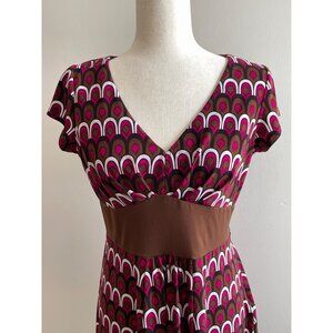 Y2K Jessica Howard Babydoll Dress Womens 10P Pink Brown Print V-Neck